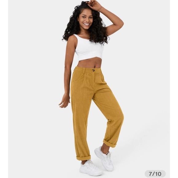 Halara Mid Rise Button Zipper Side Pocket Corduroy Casual Pants - Picture 7 of 13